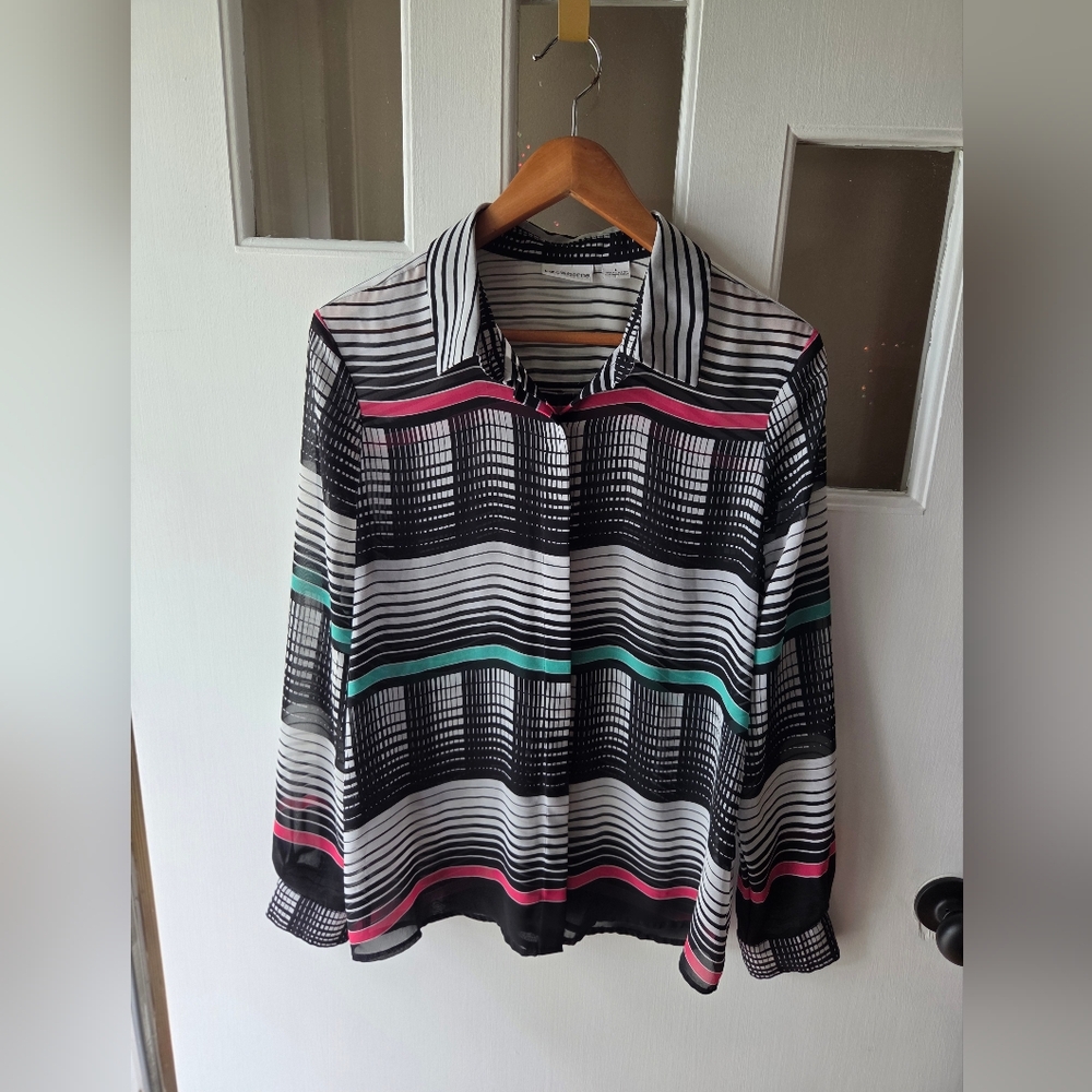 Liz Claiborne Black and White Striped Button Down Shirt